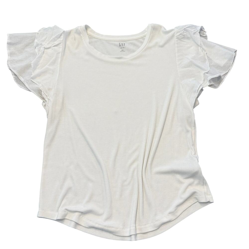 Gap Women’s white ribbed tee with flutter sleeves, Size XXL